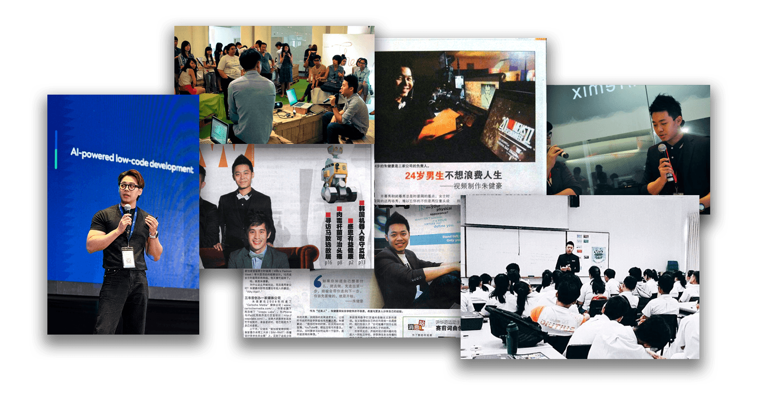 Carlsson speaking and featured media collage